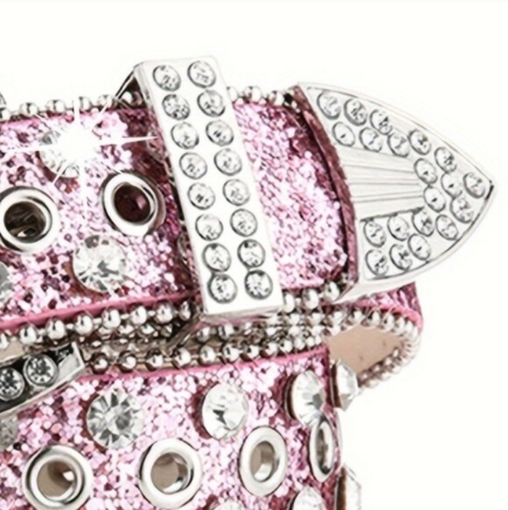 Sparkling Pink glitter Rhinestone Studded Bling Western Belt Punk Y2K - Picture 3 of 8